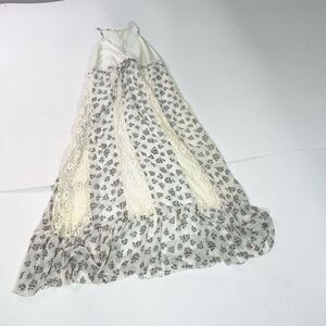 Lush Dress Womens Medium White  Floral Print Lace Wrap Neck Maxi Cottage Core